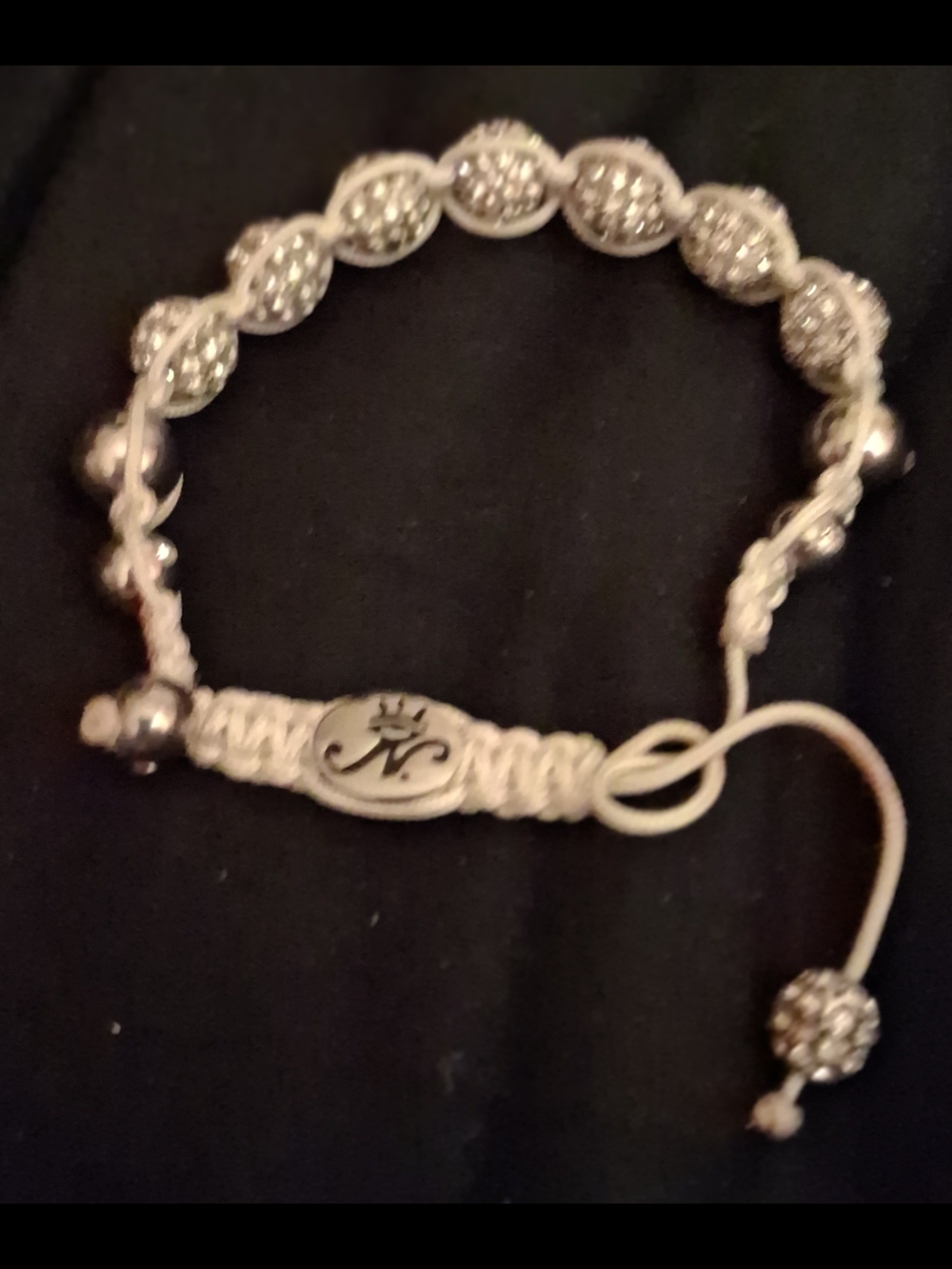 Crystal Pave Bead Macrame Bracelet in Silver